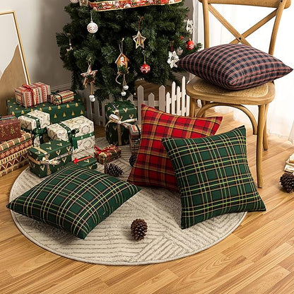 AQOTHES Pack of 2 Christmas Plaid Decorative Throw Pillow Covers Scottish - Image 3