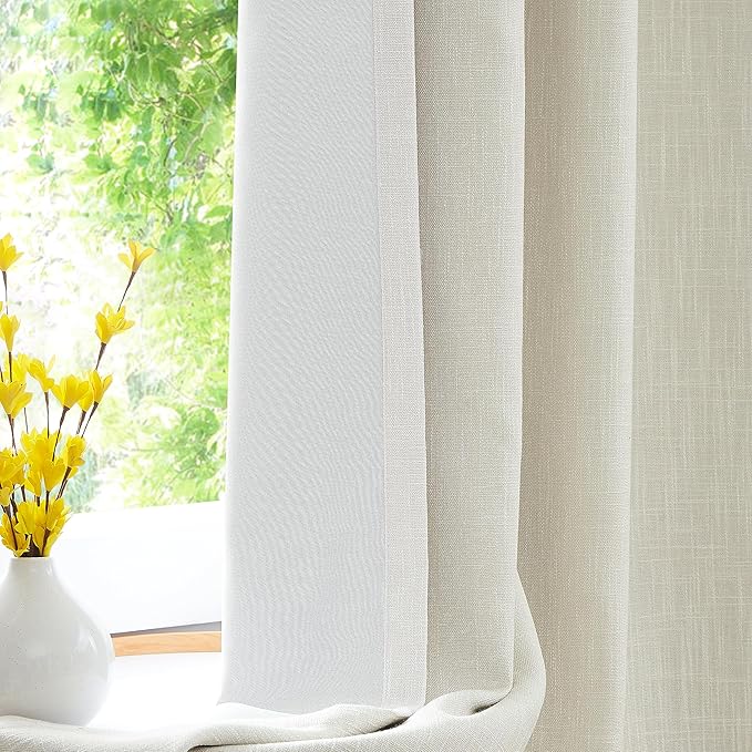 Beige Solid Full Blackout Curtain Heavy Linen Texture Window Treatment - Image 2