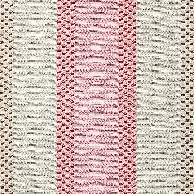 ZeeMart Macrame Style Bicolor Stitching Table Runner, 14 x 48 Inch Light - Image 6