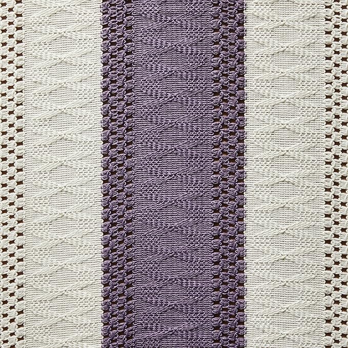 ZeeMart Macrame Style Bicolor Stitching Table Runner, 14 x 48 Inch Purple/Ivory - Image 6