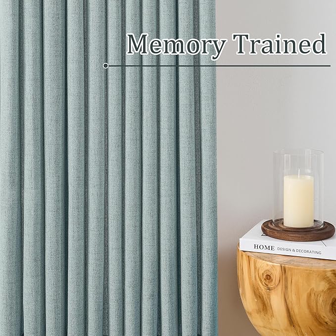 Light Blue Linen Pinch Pleat Curtains 92 Inches Long 50 Wide Per Panel Pleated - Image 4