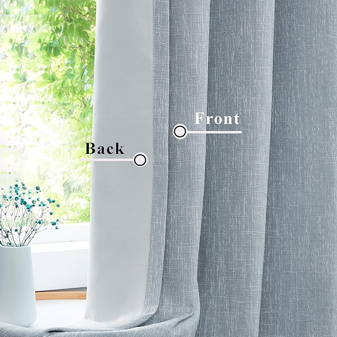 Blue Solid Full Blackout Curtain Heavy Linen Texture Window Treatment - Image 2