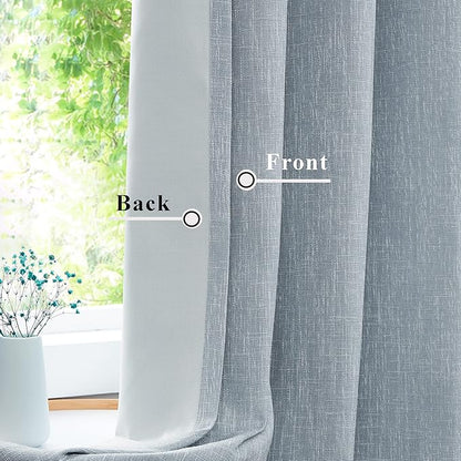 Blue Solid Full Blackout Curtain Heavy Linen Texture Window Treatment - Image 2