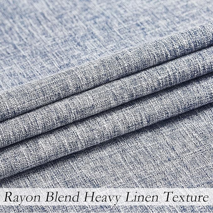 Indigo Solid Full Blackout Curtain Heavy Linen Texture Window Treatment - Image 4