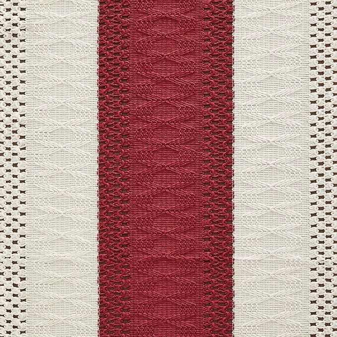 ZeeMart Macrame Style Bicolor Stitching Table Runner, 14 x 36 Inch Red/Ivory - Image 6