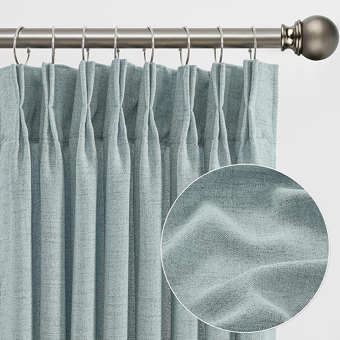 Light Blue Linen Pinch Pleat Curtains 63 Inches Long Pleated Semi Sheer - Image 3
