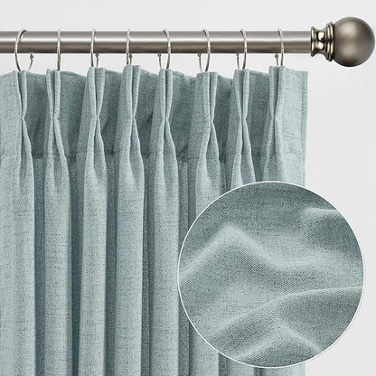 Light Blue Linen Pinch Pleat Curtains 63 Inches Long Pleated Semi Sheer - Image 3