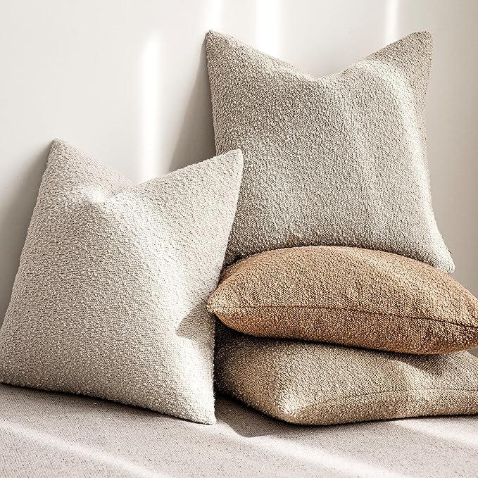 Foindtower Pack of 2 Textured Boucle Throw Pillow Covers Accent Solid Pillow - Image 6