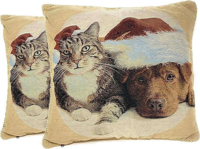 Tache 2 Piece Christmas Companions Tabby Cat Labrador Retriever Dog in Santa by TacheHomeFashion