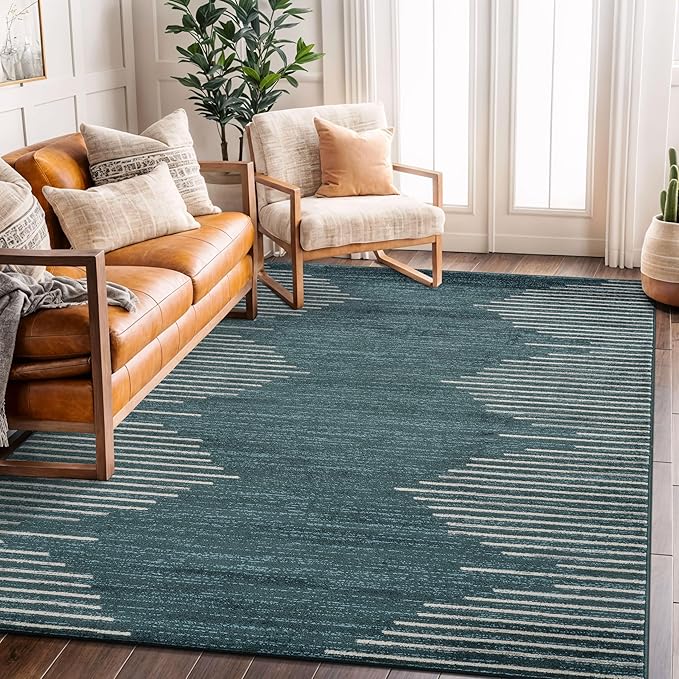 Rugshop Bohemian Stripe Stain Resistant High Traffic Living Room Kitchen by Rugshop