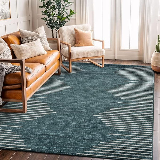Rugshop Bohemian Stripe Stain Resistant High Traffic Living Room Kitchen by Rugshop