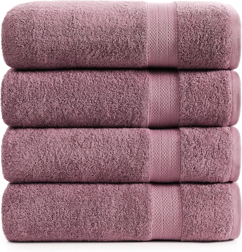LANE LINEN Bath Towel Set Quick Dry 100% Cotton 4 Piece - Wishful Mauve