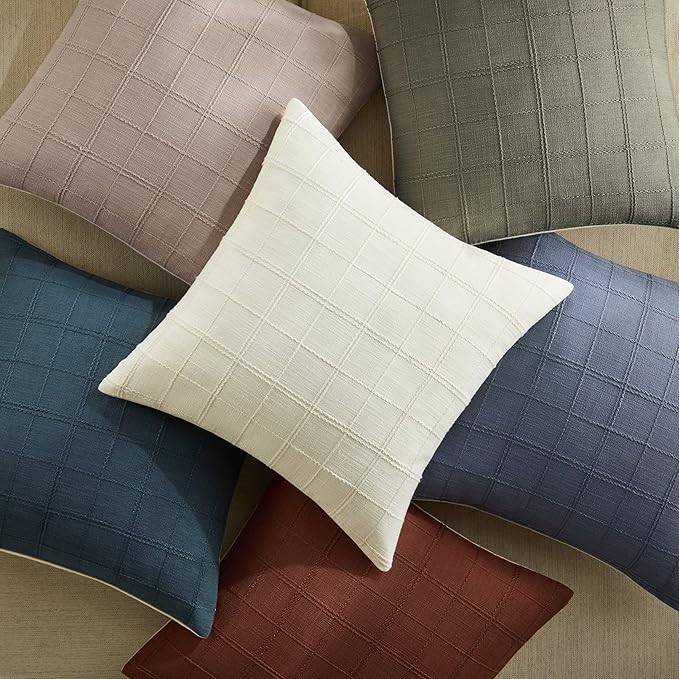 ZeeMart Linen Checked Throw Pillow Covers Set of 2, 22x22 Inch Navy/Cream - Image 5