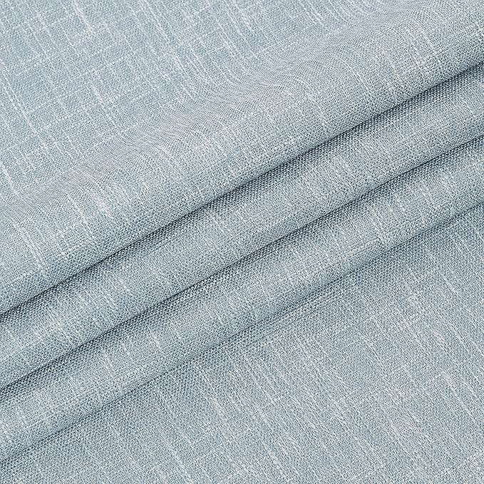 Blue Solid Full Blackout Curtain Heavy Linen Texture Window Treatment - Image 4